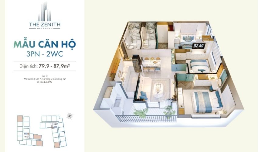 Mẫu thiết kế 3 Phòng ngủ chung cư The Zenith Hải Phòng